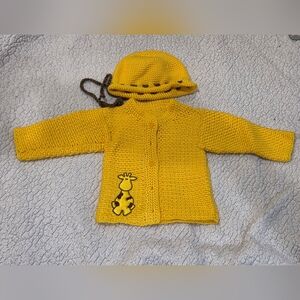 Yellow Baby Knit Sweater and Hat Set with Giraffe